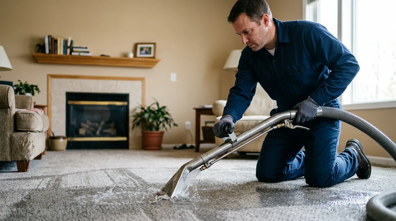 Water damage restoration technician working near White City, KS